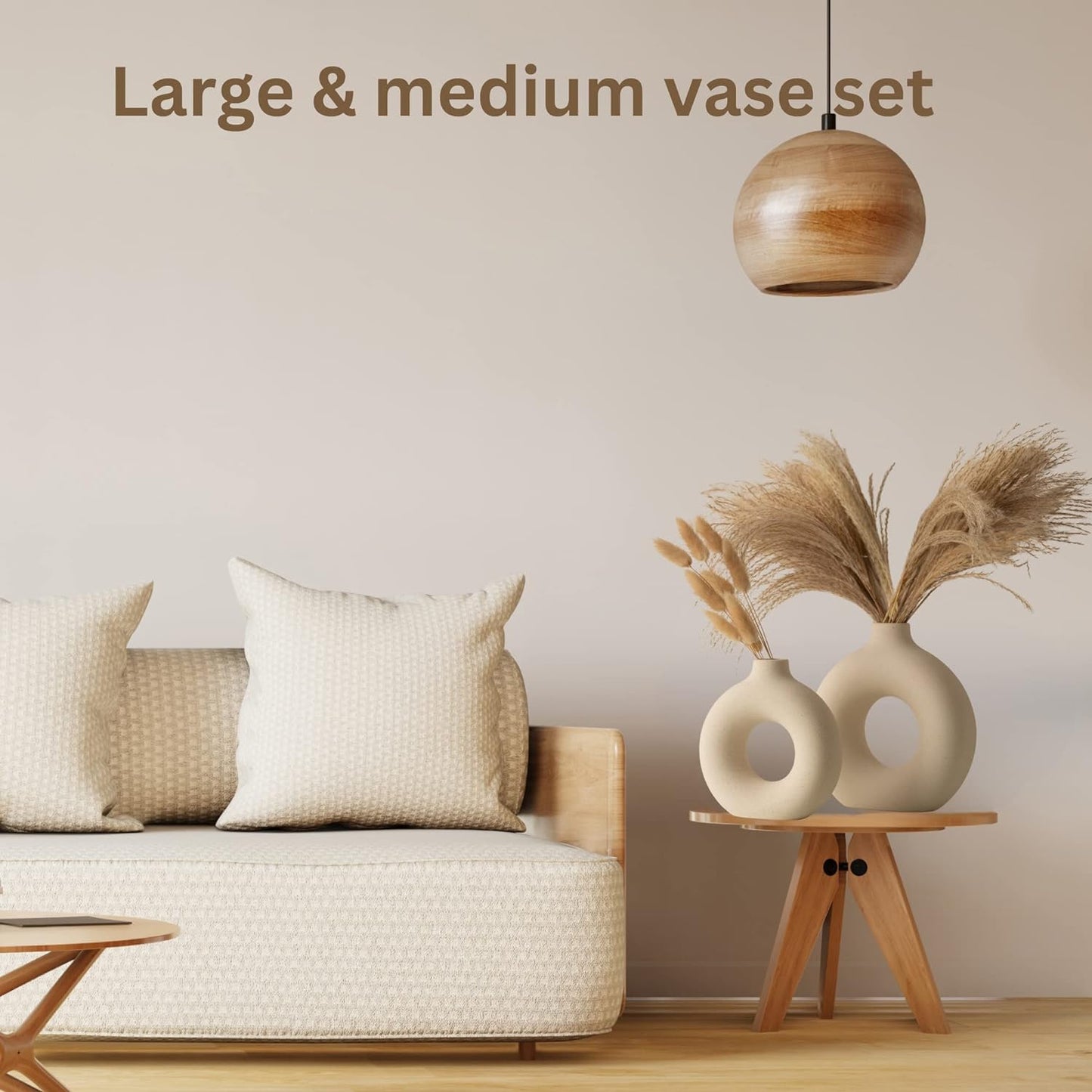 Large White Vase for Pampas Grass Dried Flowers, Modern Boho Nordic Vase, Minimalist vase, Round Flower Vase with Hole, Modern Room Decor Home Decorations Bedroom Living Room Table, Matte 9" Tall
