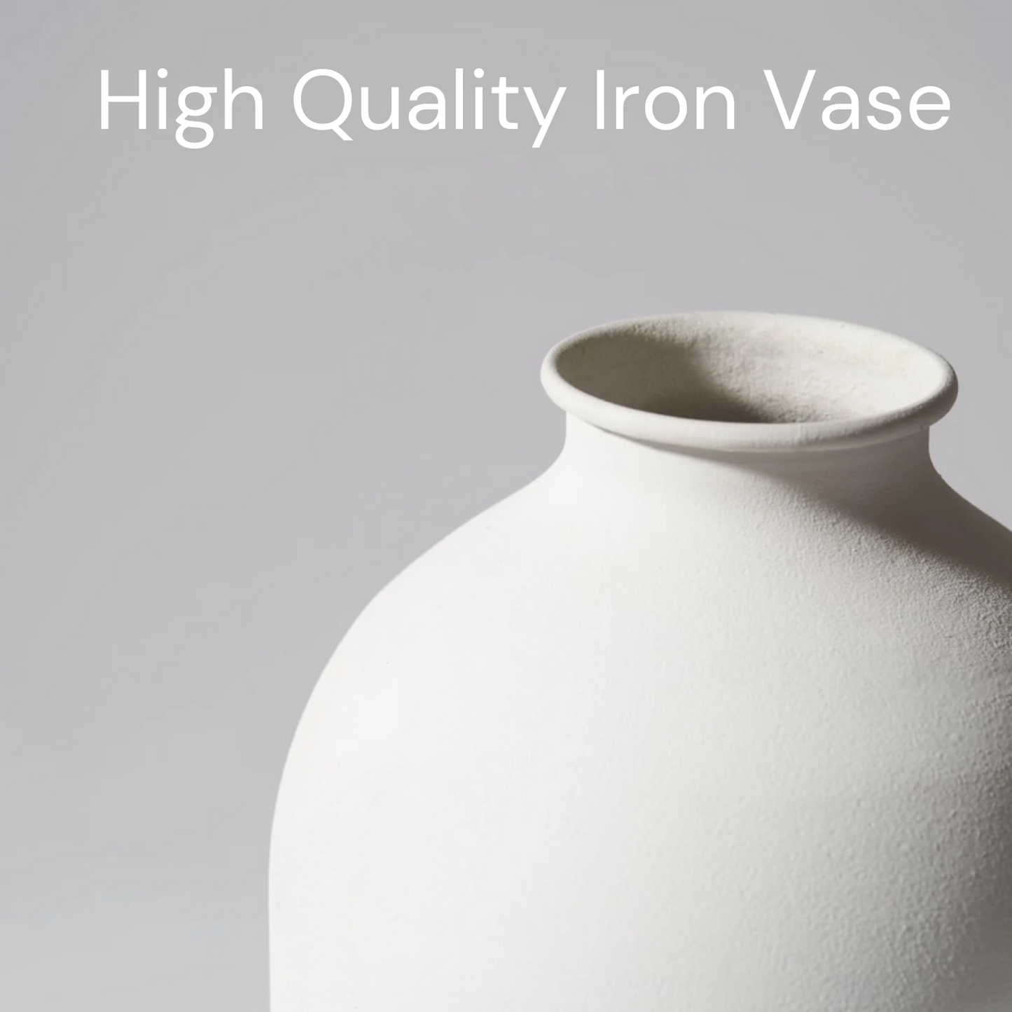 White Arlo Vase Matte, Big Iron Vase for Long Stem Flowers, Large White Vase for Modern Minimalist Home Decor, Wabi Sabi Vase Decor