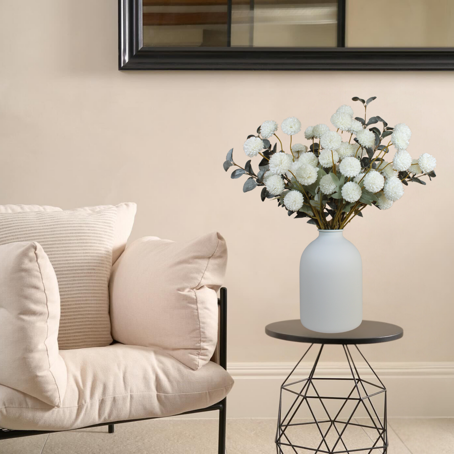 White Arlo Vase Matte, Big Iron Vase for Long Stem Flowers, Large White Vase for Modern Minimalist Home Decor, Wabi Sabi Vase Decor