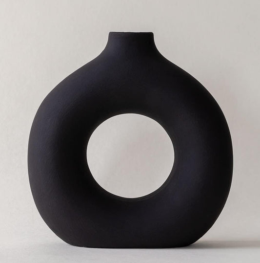 Large Black Vase for Home Decor, Black Ceramic Vase, Black Circle Vase, Clay Vase Black, Big Vase, Black Vases for Centerpieces, Large Vases for Decor, Black Bedroom Decor, 9" Tall