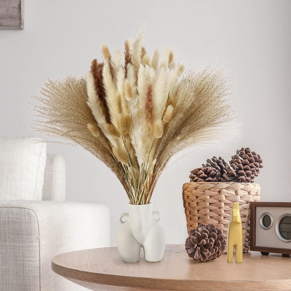 RyddeligHome 80pcs Dried Flowers Bouquet Arrangements Pampas Grass Decor, Pampas Cake Topper, Neutral Home Decor, Living Room Accessories, Pampas For Mirror Balloon Arch 17.7in/45cm