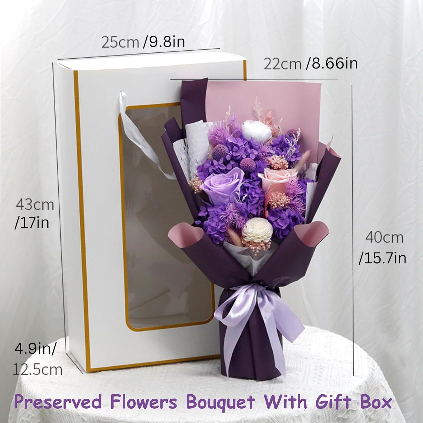 Preserved Flowers Bouquet - Purple Forever Flowers With Eternal Roses & Purple Hydrangea, Flowers For Delivery Prime, Gifts For Women Birthday Unique, No Vase & Alternative to Fresh Cut Floral