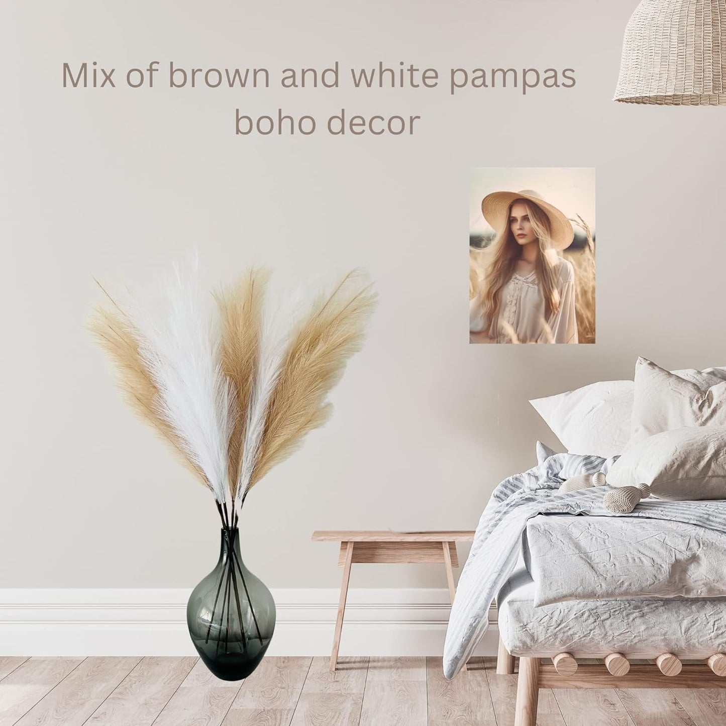 Artificial Extra Large Pampas Grass Fluffy, Fake Large Feathers For Floor Vase, Decorative Tall Artificial Flowers For Vase, Brown Pampas Grass, Bedroom Living Room Ornaments, 3 stems x 116cm Long