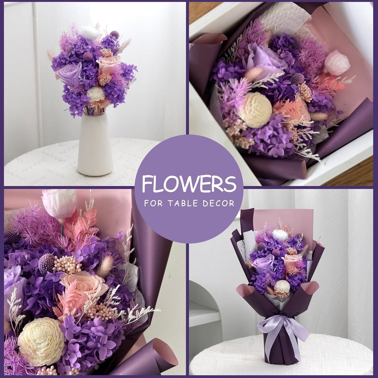 Preserved Flowers Bouquet - Purple Forever Flowers With Eternal Roses & Purple Hydrangea, Flowers For Delivery Prime, Gifts For Women Birthday Unique, No Vase & Alternative to Fresh Cut Floral