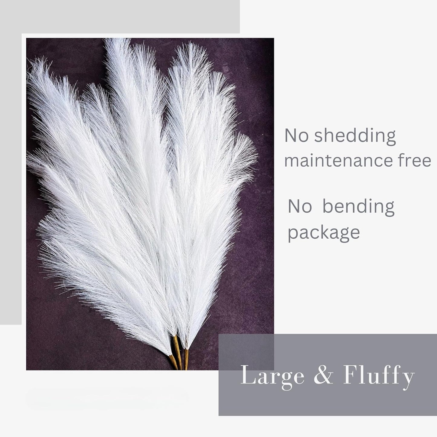 White Pampas Grass Large, 3 stems x 116cm, Large White Feathers, Fake Plants Pampas Grass, Long Stem Artificial Flowers For Tall Vases, Tall Artificial Flowers