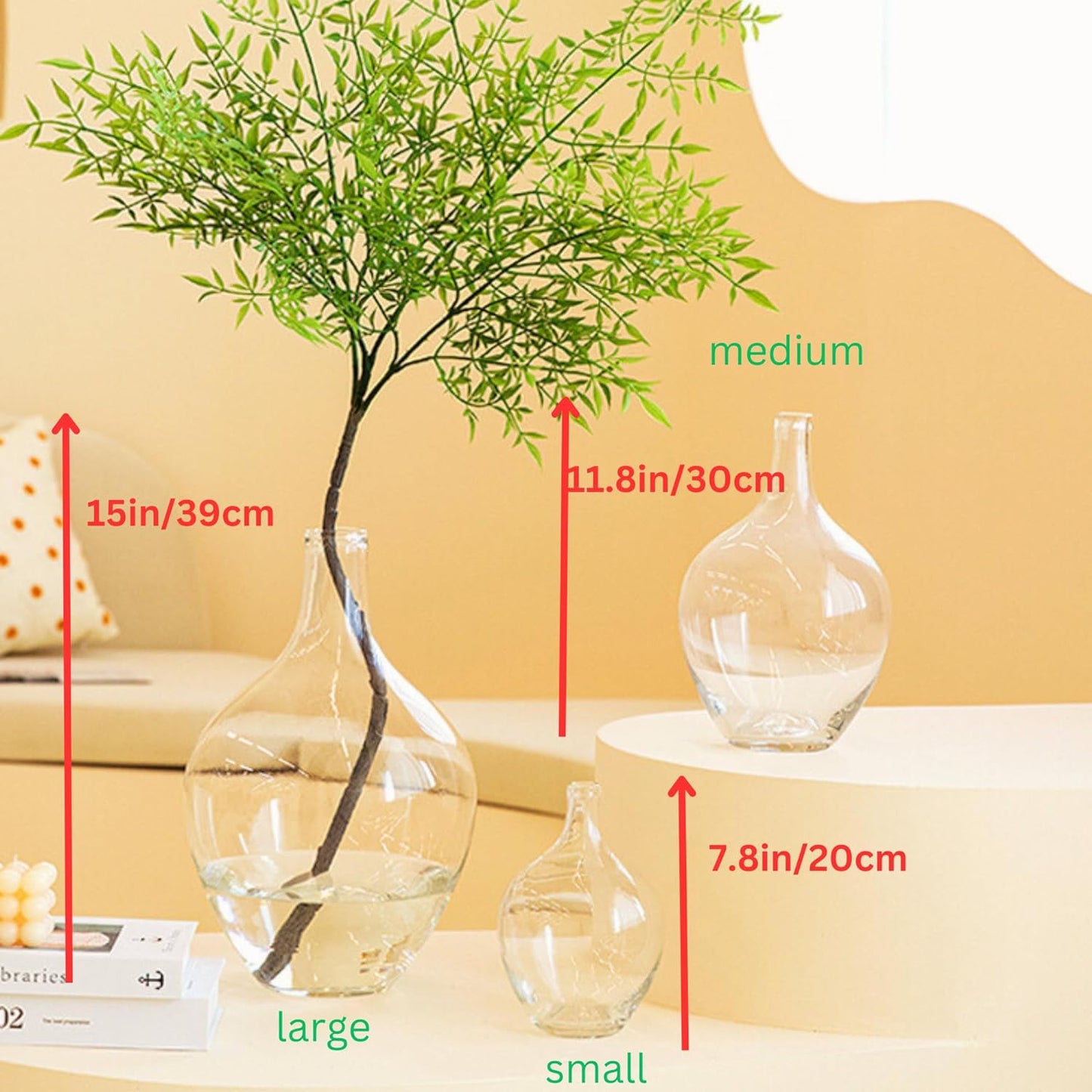 Small Glass Decorative Vase for Pampas Grass Flowers for Decor for Dining Table Centerpiece for Living Room Home, Shelf, Demijohn, 7.9 inch Tall, Clear