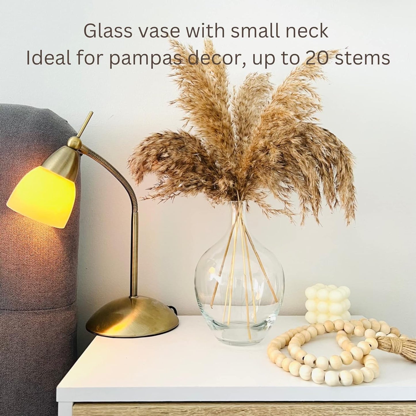 Small Glass Decorative Vase for Pampas Grass Flowers for Decor for Dining Table Centerpiece for Living Room Home, Shelf, Demijohn, 7.9 inch Tall, Clear