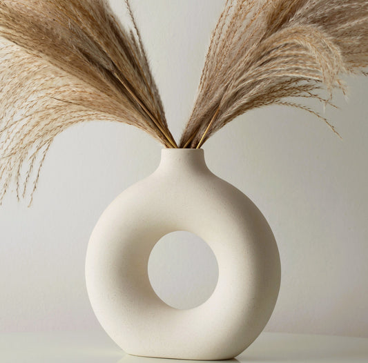 White Donut Vase Ceramic Vase For Pampas Grass Dried Flowers