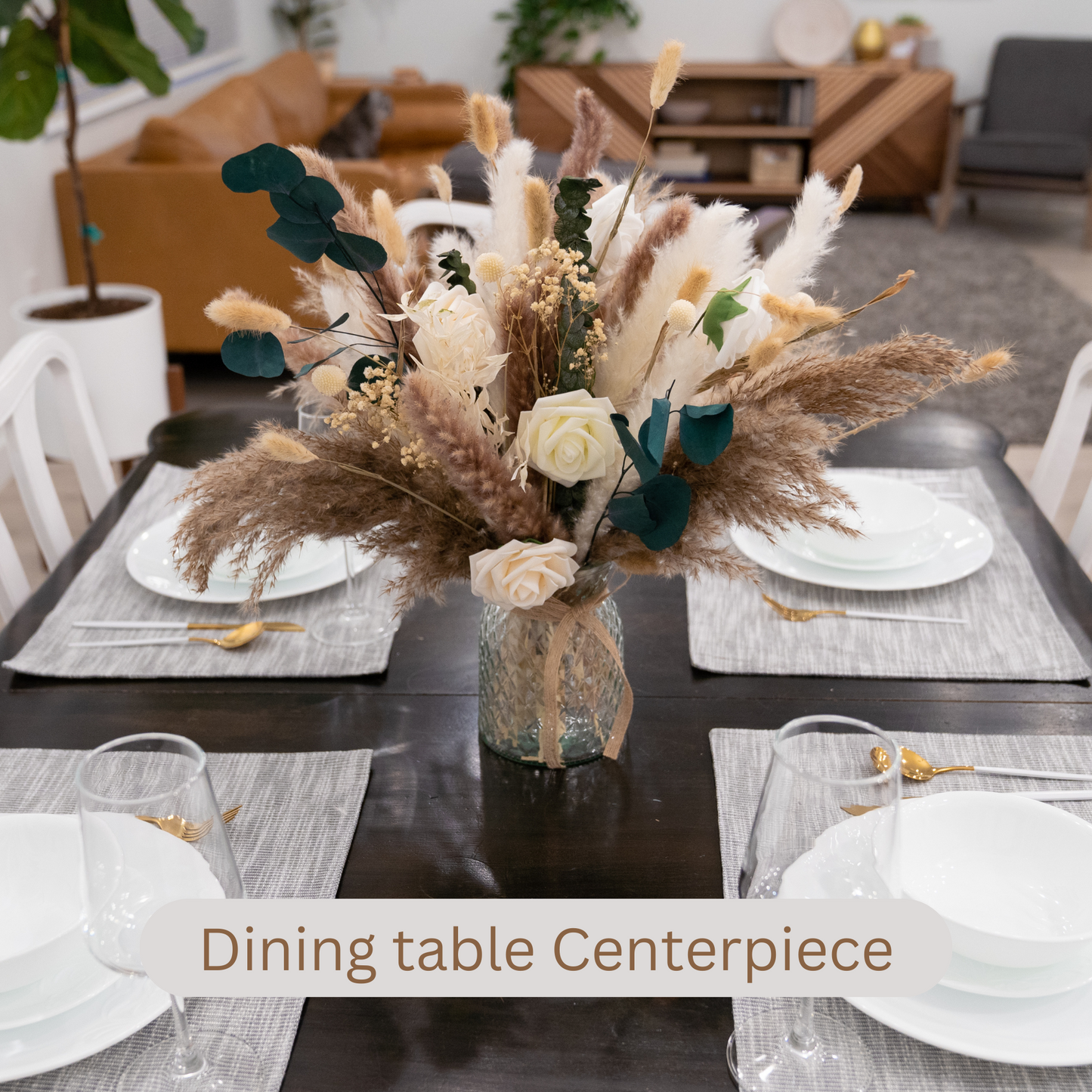 Pampas Arrangements Faux Flowers In Vase, Centerpiece Table Decorations For Dining Coffee Table Decor