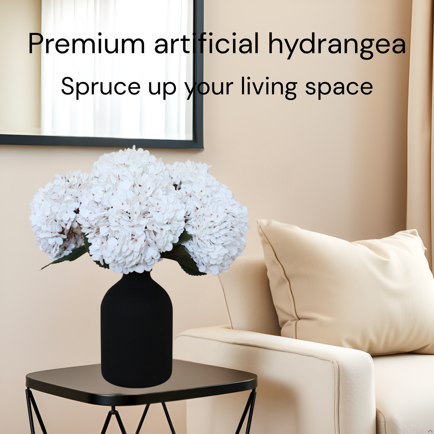 5 x Extra Large Faux Hydrangea Flowers For Centerpiece Table Decorations, Silk Hydrangea Stems Flowers, White Living Room Coffee Table Decor, Hortensias Artificiales, Realistic Lifelike, 19in Tall