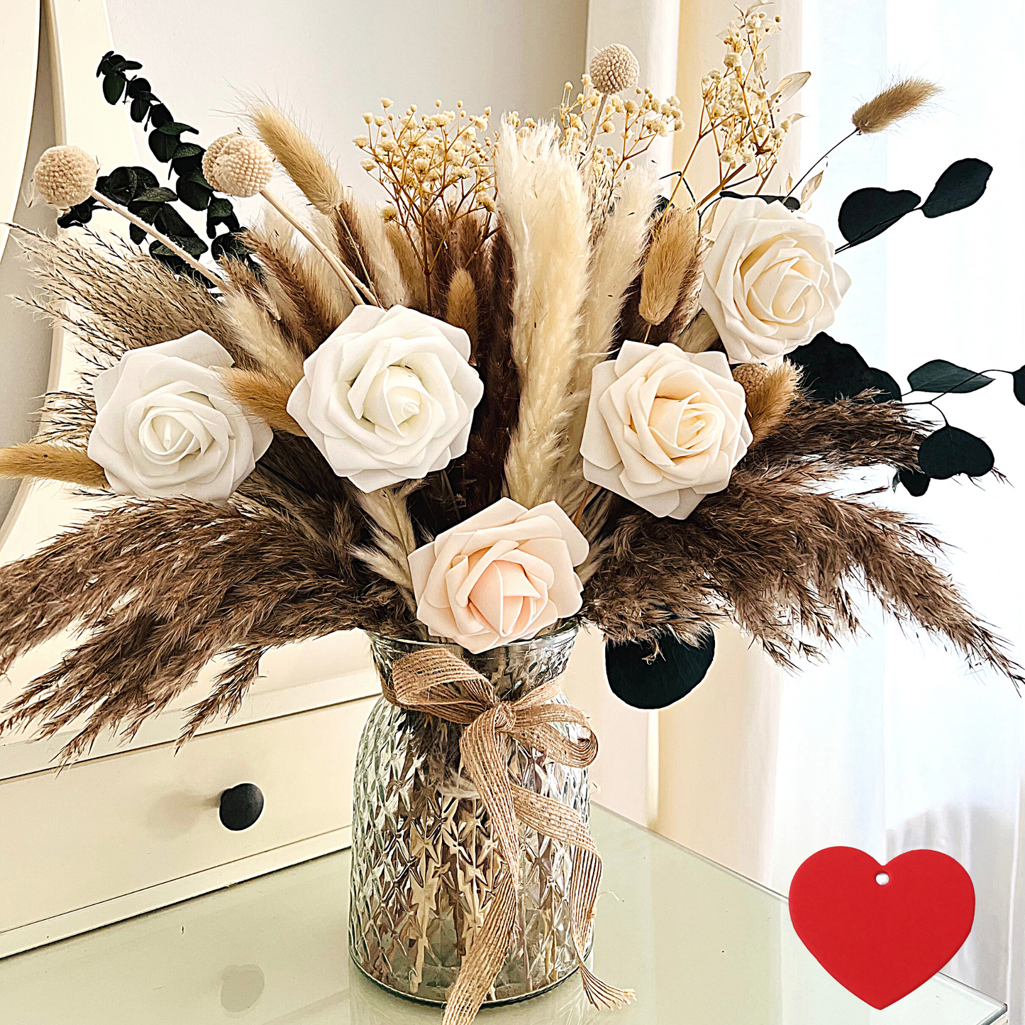 Pampas Arrangements Faux Flowers In Vase, Centerpiece Table Decorations For Dining Coffee Table Decor