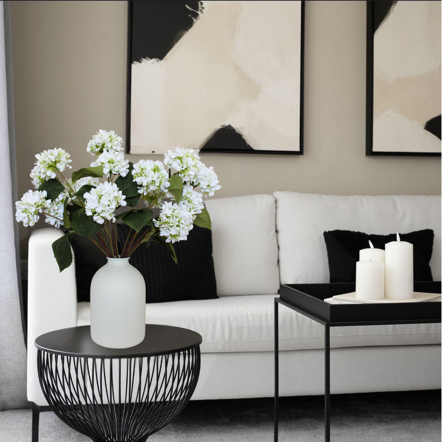 Real Touch Hydrangea Flowers 5 Stems (15 Heads) Artificial, Small Faux Hydrangea Flowers with Stems For Table Decor, Mini Silk Floral Arrangements Bouquet, Hortensias Artificiales, Snowball Viburnum