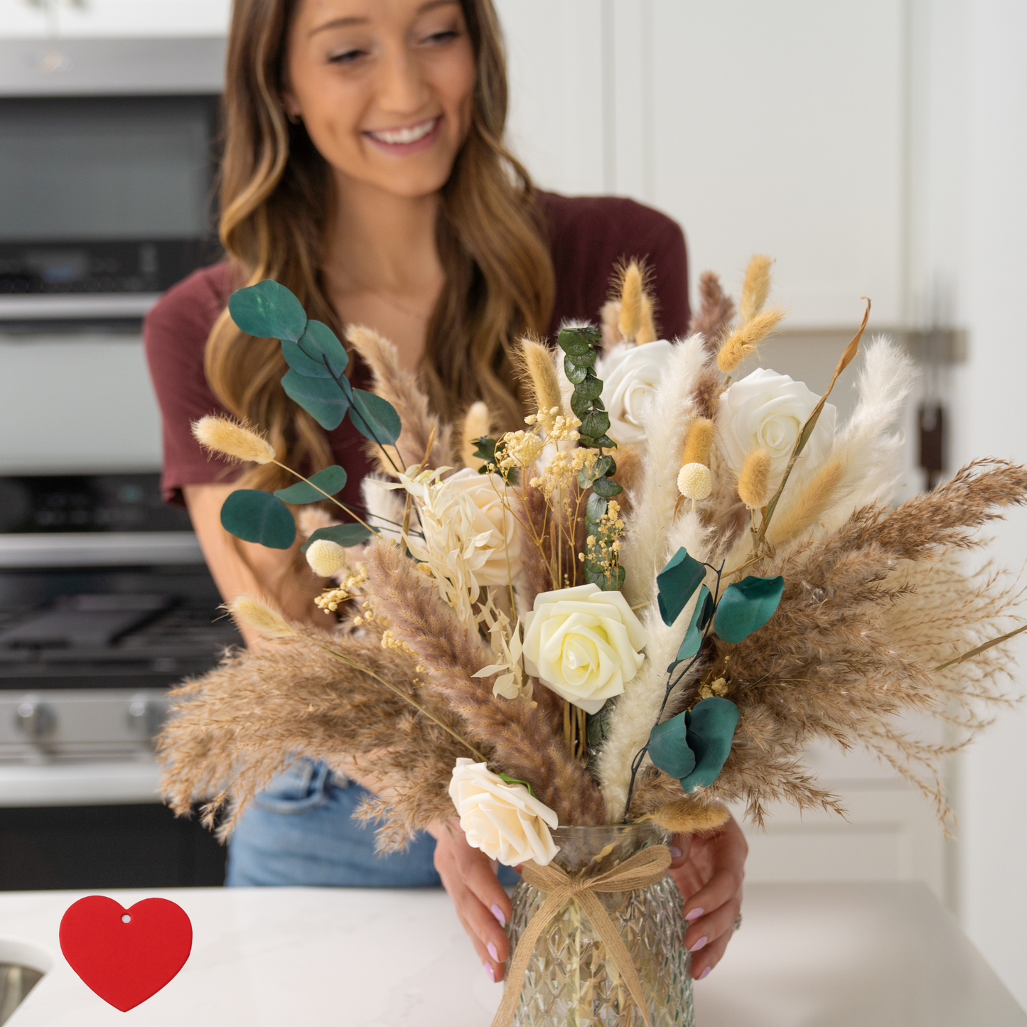 Pampas Arrangements Faux Flowers In Vase, Centerpiece Table Decorations For Dining Coffee Table Decor