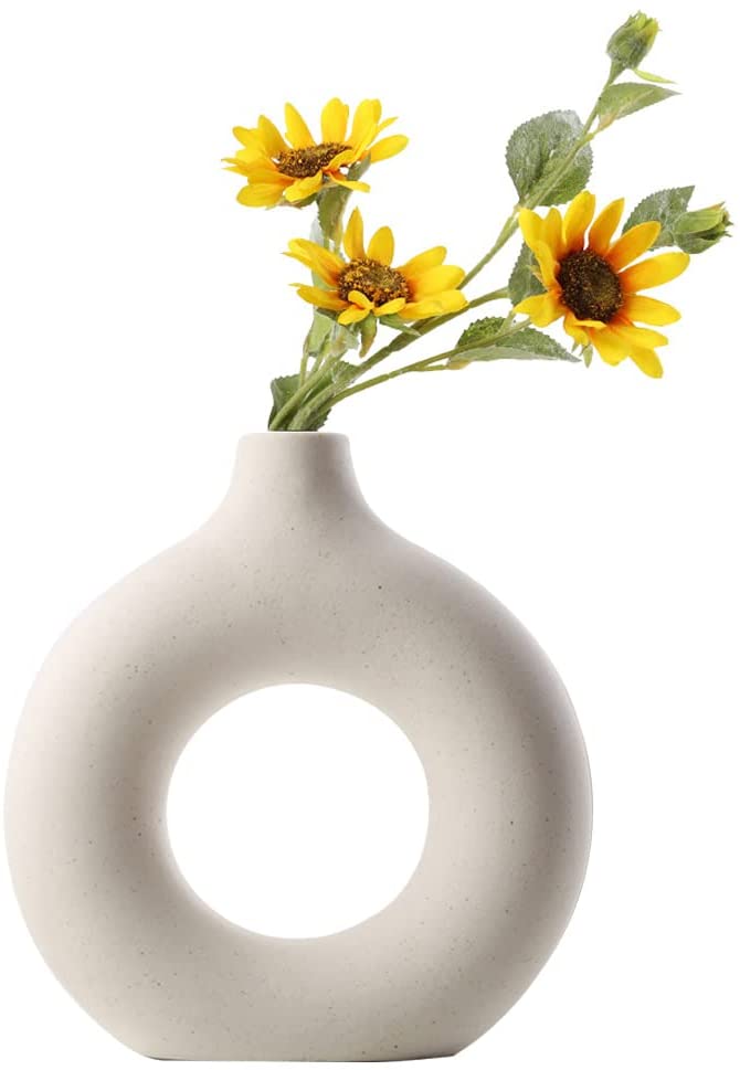 Large Donut Vase Ceramic Vase For Pampas Grass Dining Table Decorations Dried Flowers Vase Aesthetic Room Decor Boho Home Large Vase