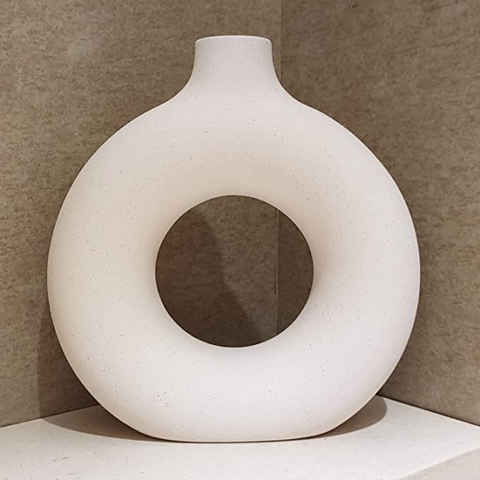 White Donut Vase Ceramic Vase For Pampas Grass Dried Flowers